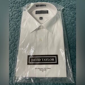 NWT David Taylor Dress Shirt Sz 17 Short Sleeve White Broadcloth Poly/Cotton